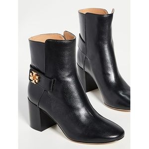 Tory Burch Kira 70mm | Black leather heeled bootie shoe